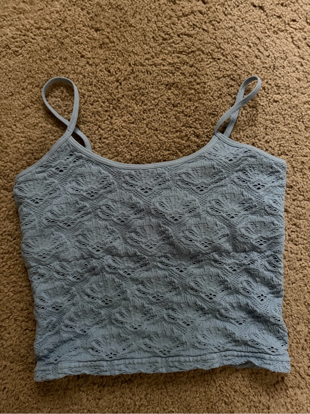 Nikibiki Light Blue Lace-Texture Spaghetti Strap Crop Top